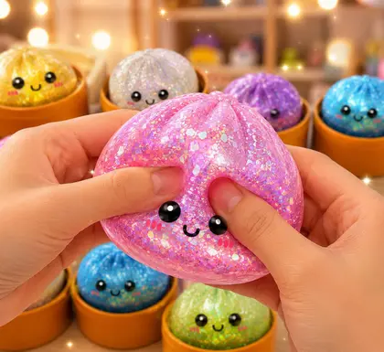 Squishy Dumpling Glitter com Cestinha Cor Surpresa
