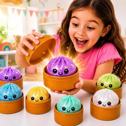 Squishy Dumpling Glitter com Cestinha Cor Surpresa